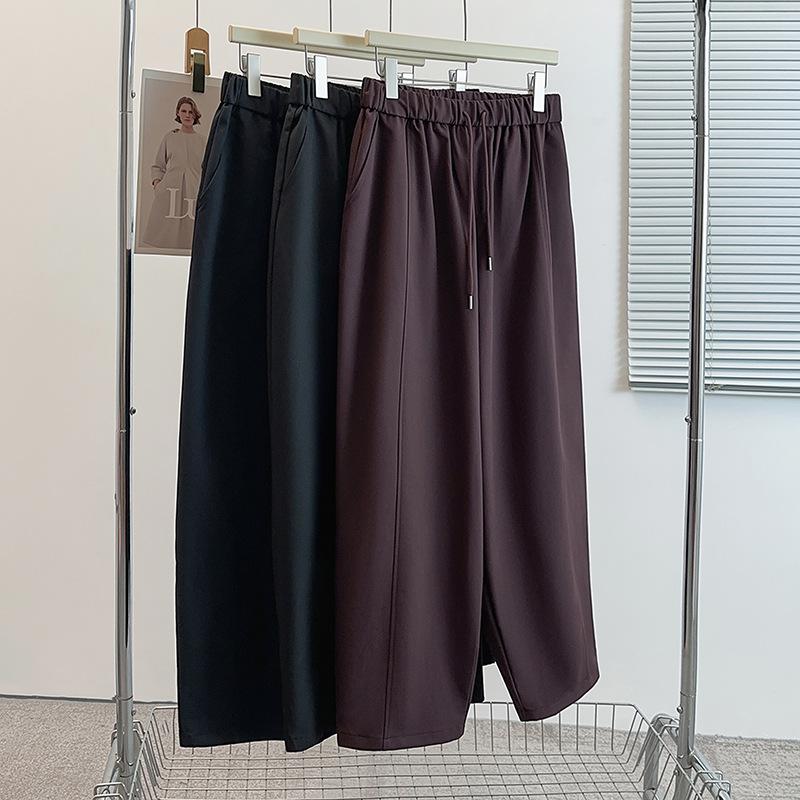 2025 Autumn Plus Size High Waist Loose Casual Twill Satin Pants for Women - Slimming, Versatile, and Long Fit