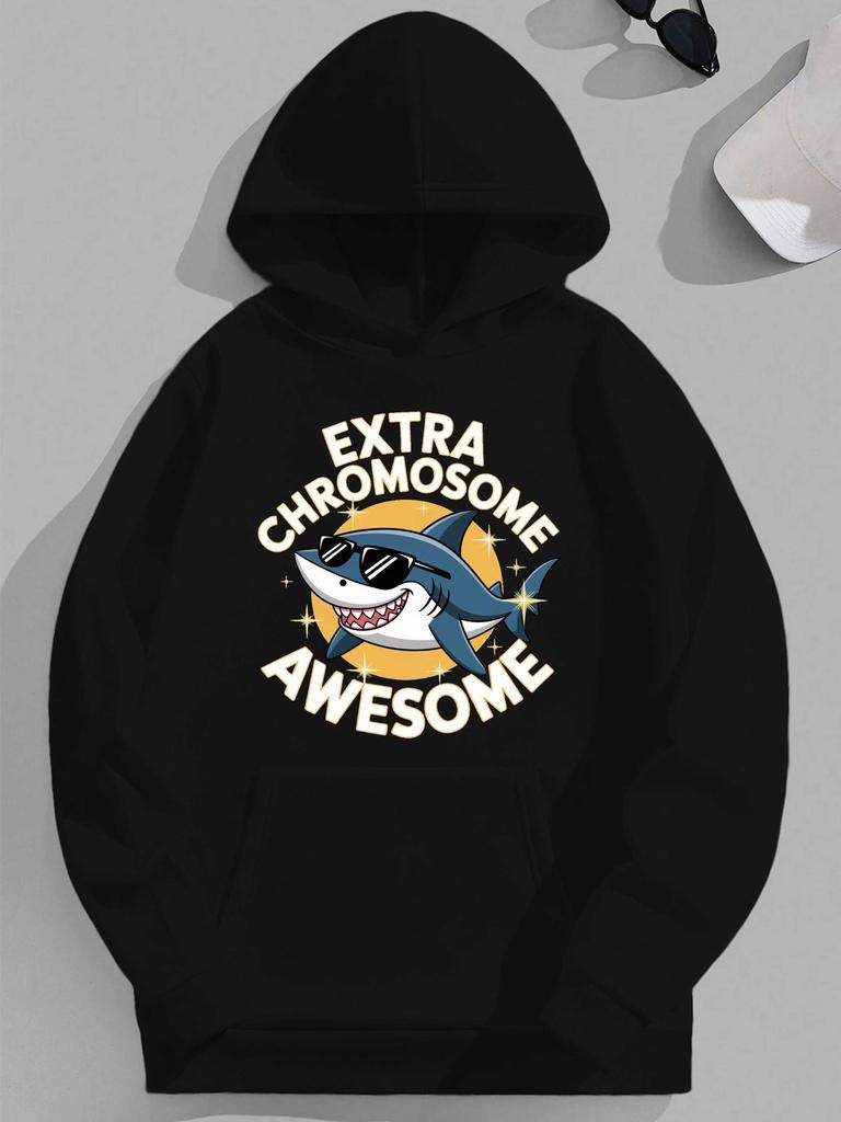 Cartoon Shark with Extra Chromosome Message JPH-9 Plus Size Unisex Hooded Sweatshirt, PLUS SIZE