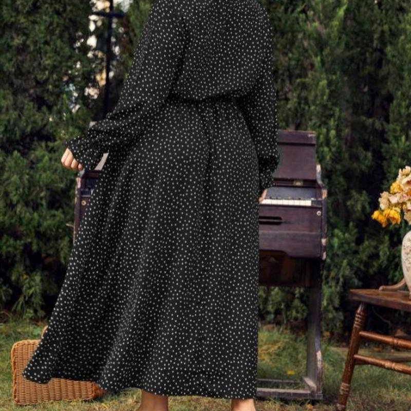 Vintage Long Sleeve Dresses Round Necked Plus Size Dress for Women Fashion Polka Dot Oversized Dress Elegant Tight Dress Commuter Fashion Maxi Dresses