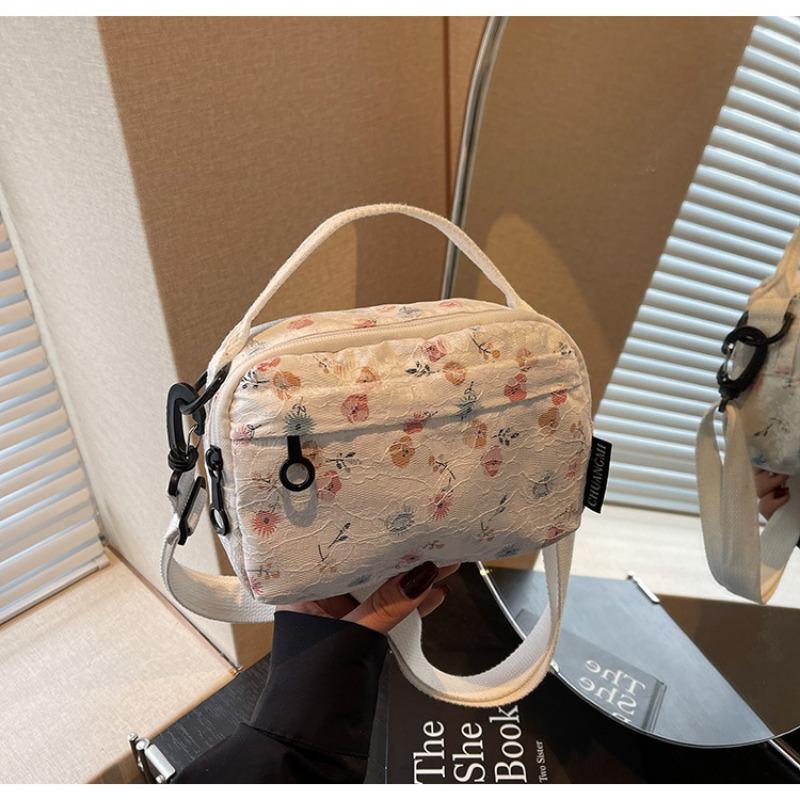 Spring new broken flower canvas bag fashionable versatile small square bag high-end trend shoulder messenger bag