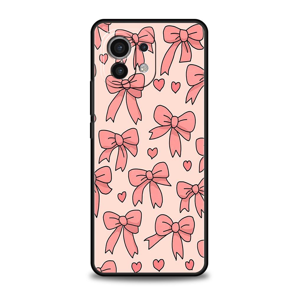 Phone Case For Xiaomi 15 14 13 12 Lite 14T 13T 12T Pro Poco X7 X6 X5 X4 X3 NFC F7 Ultra F6 Pro Soft Cover Cute Pink Heart Bow