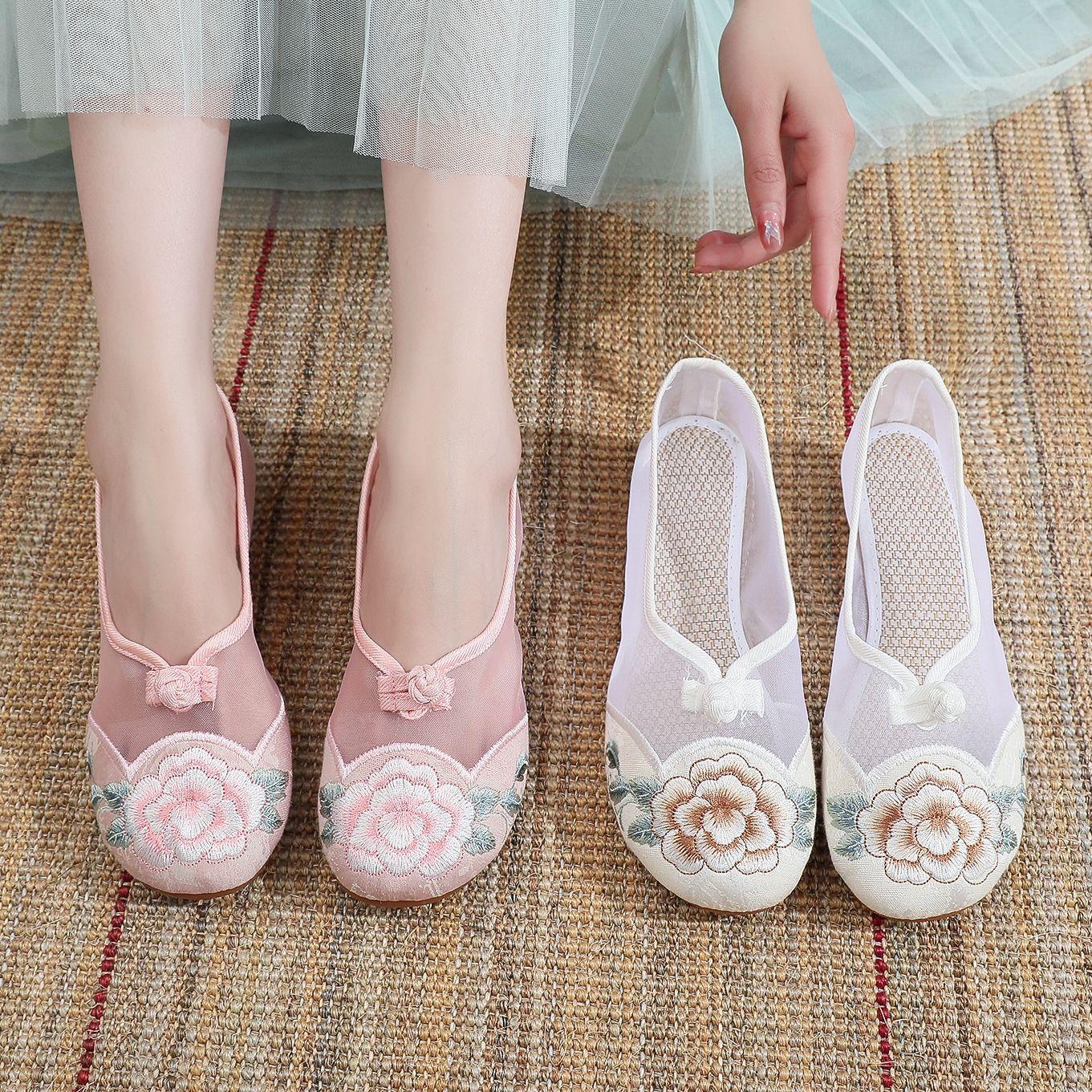 

[Mesh Peony] Summer new mesh breathable ancient Hanfu shoes ethnic style embroidery embroidery single shoes 34