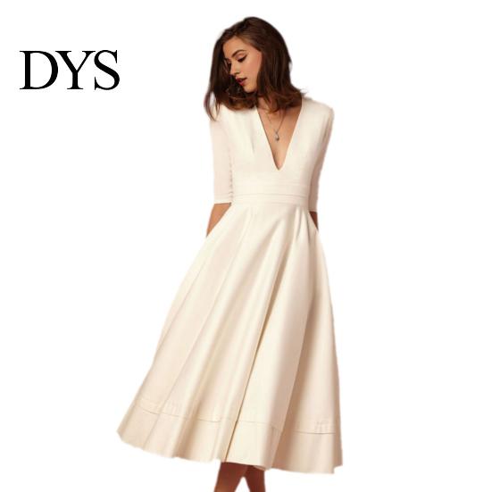 Women Flowing Long Dresses Midi Dress Deep V Neck A-line Flowy Hem Solid Color Half Fashionable Sleeves Pure Dating Prom Party Banquet Evening V-neck
