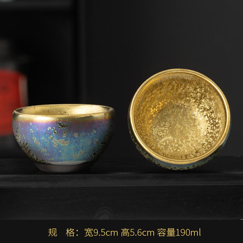 Colorful Kiln Mutated Shape Gilded Jian Zhan Cup Ceramic Kung Fu Tea Cup Tenmoku Glaze Single Cup Master Cup Tea Bowl Tasting Cu