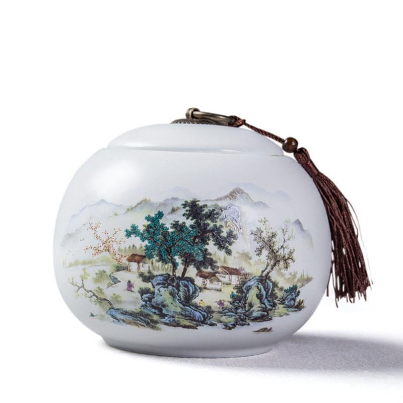 Porcelain Tea Canister Big Size Sealed Storage Tea Box Jar Tea Caddy White Color Ceramic Crafts Chinese Style Teaware Home Decor