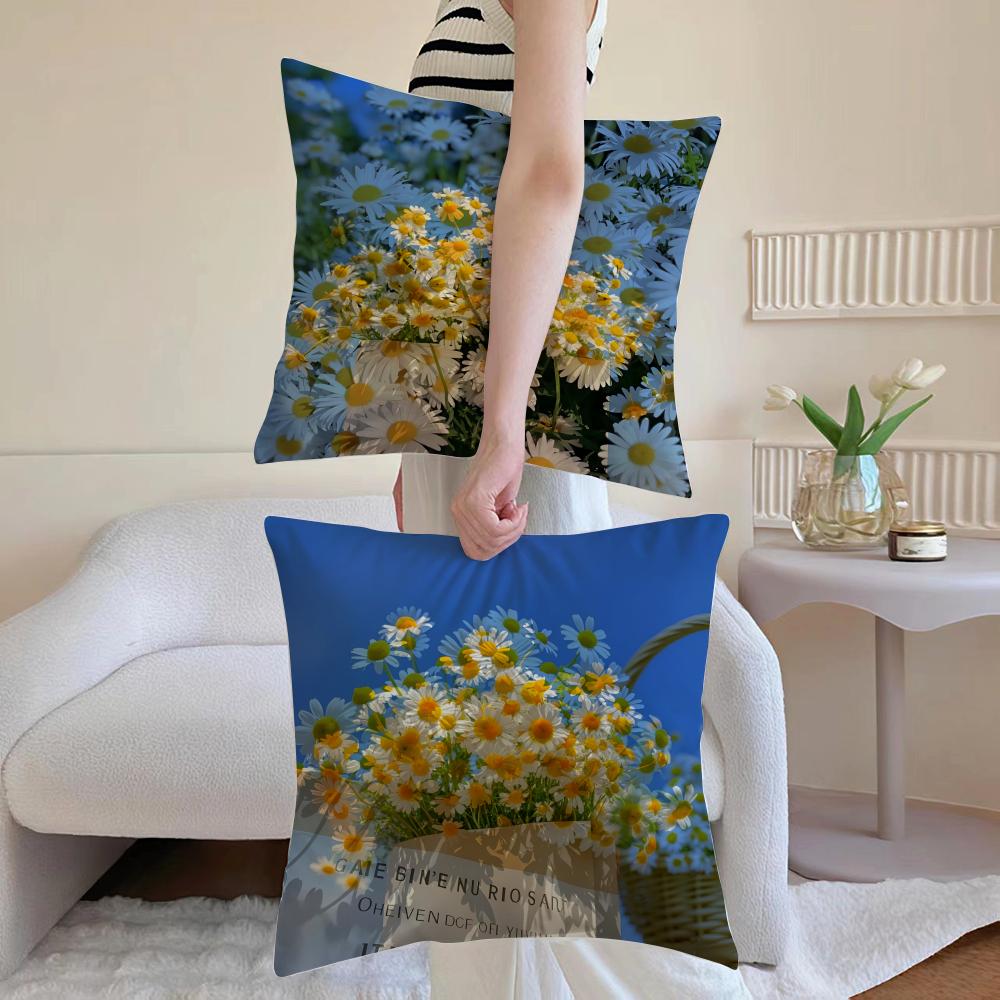 Mode Gänseblümchen Kissenbezug Milbenschutz Kissenbezug Verdeckter Reißverschluss Seidig Kurzer Plüsch Sofa Kissenbezug