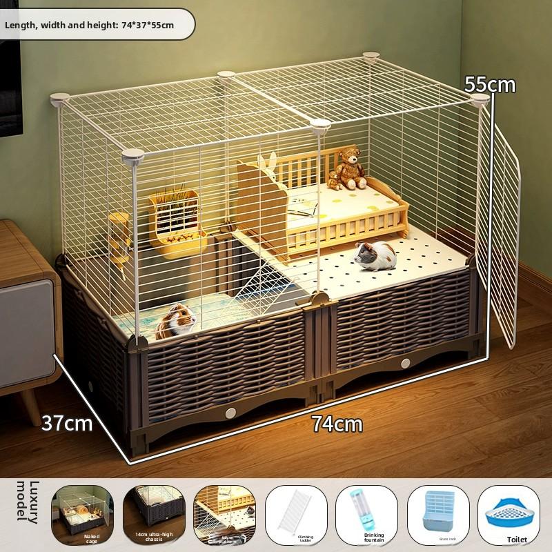Guinea Pig Cage Mansion with Toilet Double Layer Enclosed Platform for Dutch Pigs Spacious Landscape Habitat Large Rodent Home