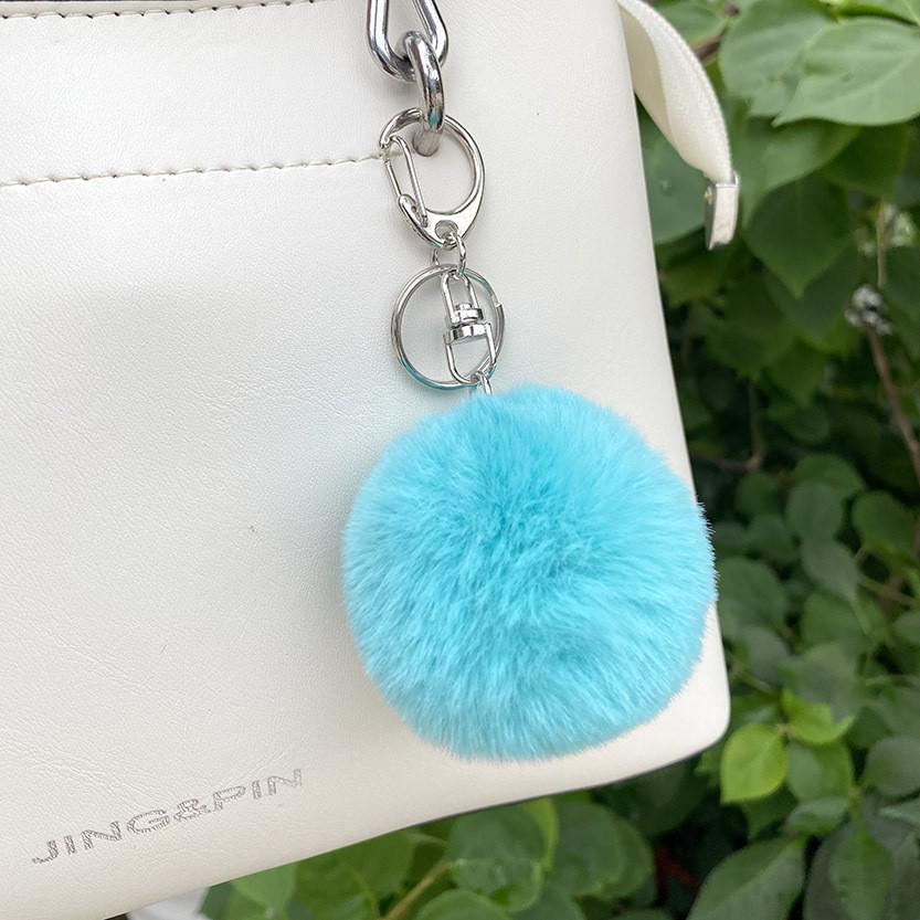 Custom Faux Rabbit Fur Ball Keychain Pendant - Solid Color Bag & Backpack Accessory