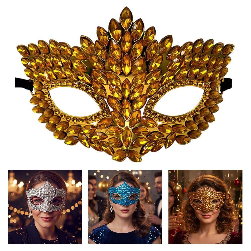 Shiny Acrylic Crystal Half Face Mask Full Jewelry Cosplay Mask Gift Idea Rave Mask  Halloween Event