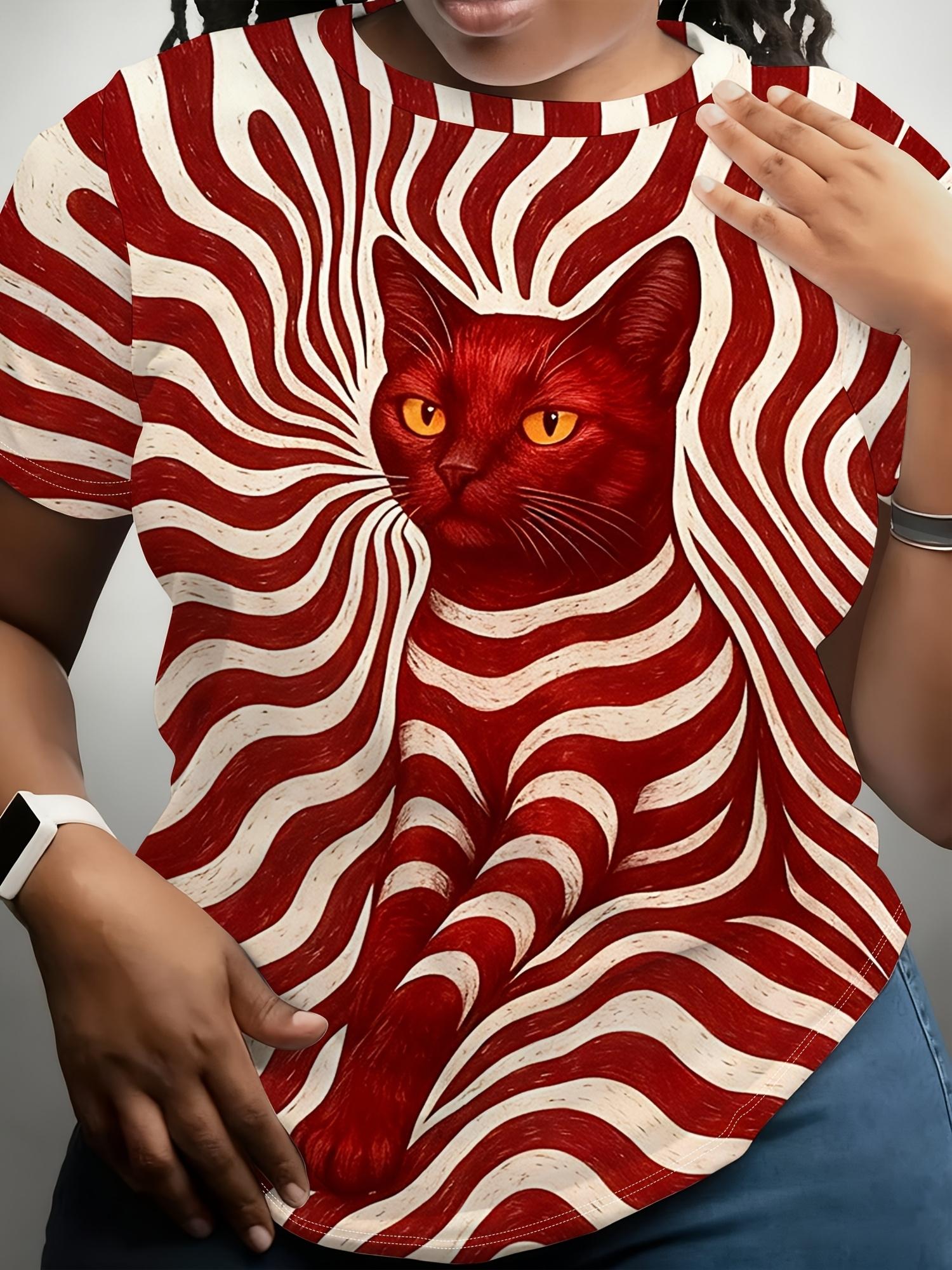 

A Digital Printed T-Shirt for Women. Artistic Style ;Zebra Texture Cute Cat; Theme Printed Short Sleeve T-Shirt. Trendy Artistic Top. Women S Casual R L дубильна кора