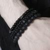 4Pcs Set Black Gall Stone Volcanic Stone Wood Beads Bracelets Men's Combination Elastic Bracelet For Couple Friends Jewelry