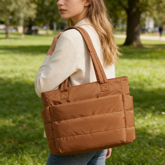 Puffer-Tragetasche Damen Umhängetasche mit Flaschenfächern Reise-Handtasche Gepolsterte Tragetasche für 15,6 Zoll Laptop Arbeit Fitnessstudio Pendeln