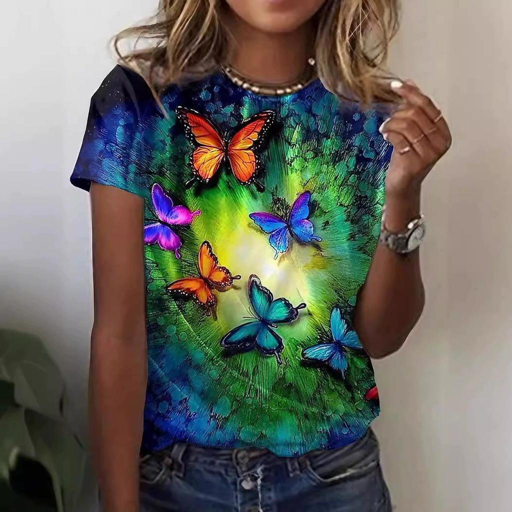 3d Print T Shirt Ladies Summer Round Neck Fashion Casual Loose T Shirt Summer Oversized Short Sleeve Tops Design Clothing