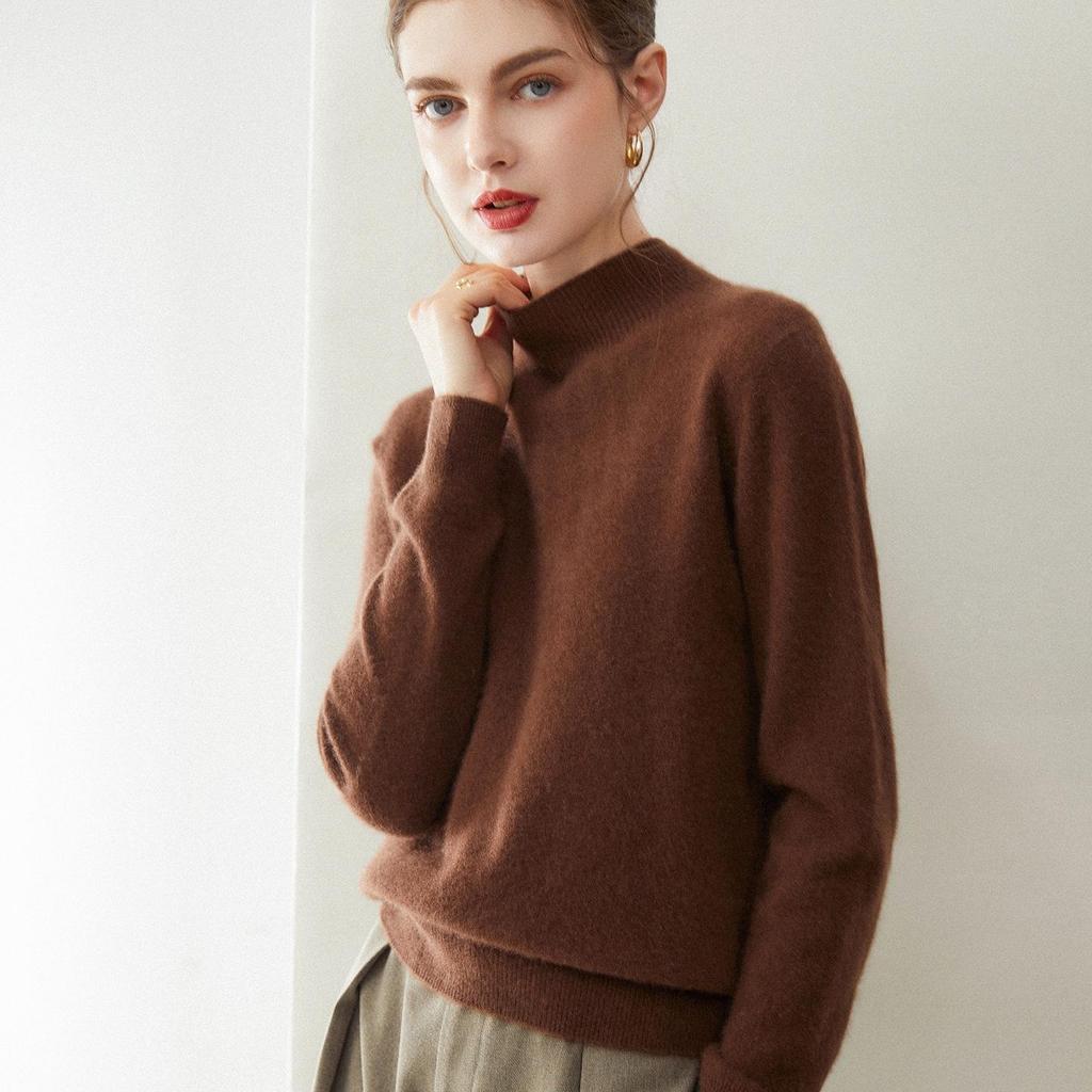 Elegant 100% Pure Cashmere Sweater for Women - Half-High Neck, Solid Color Pullover, Perfect for Autumn/Winter