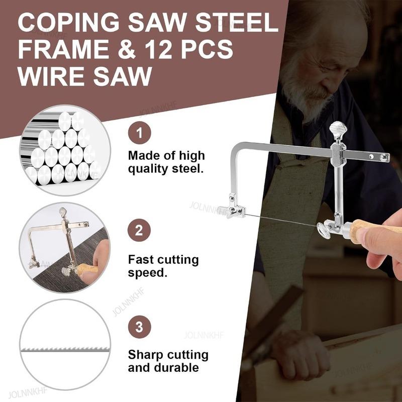 Professional Adjustable Hand Saw Mini Saw Bow with 12Pcs Blades for Wood Jewelry Tool Cutting Kit DIY Woodworking Tools