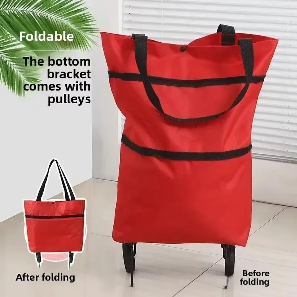 Cloth Foldable Shopping Bag with Wheels, Portable Trolley Bag for Grocery Shopping