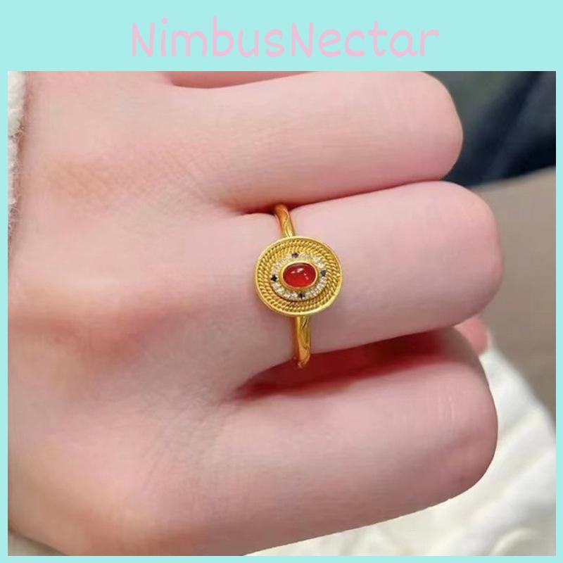 Geometric Design Womens Adjustable Copper Ring With Red Agate Inlay Chic Fashion Accessory For 2024