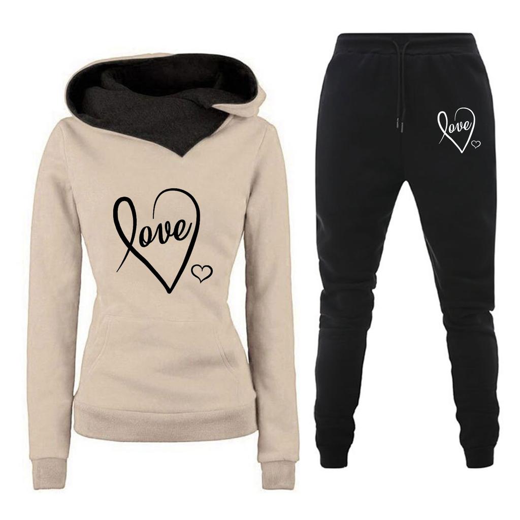 Spring and Autumn Winter Casual Sportswear Set with Love Letter Printed Women's Hoodie and Sweatshirt Set Trendy