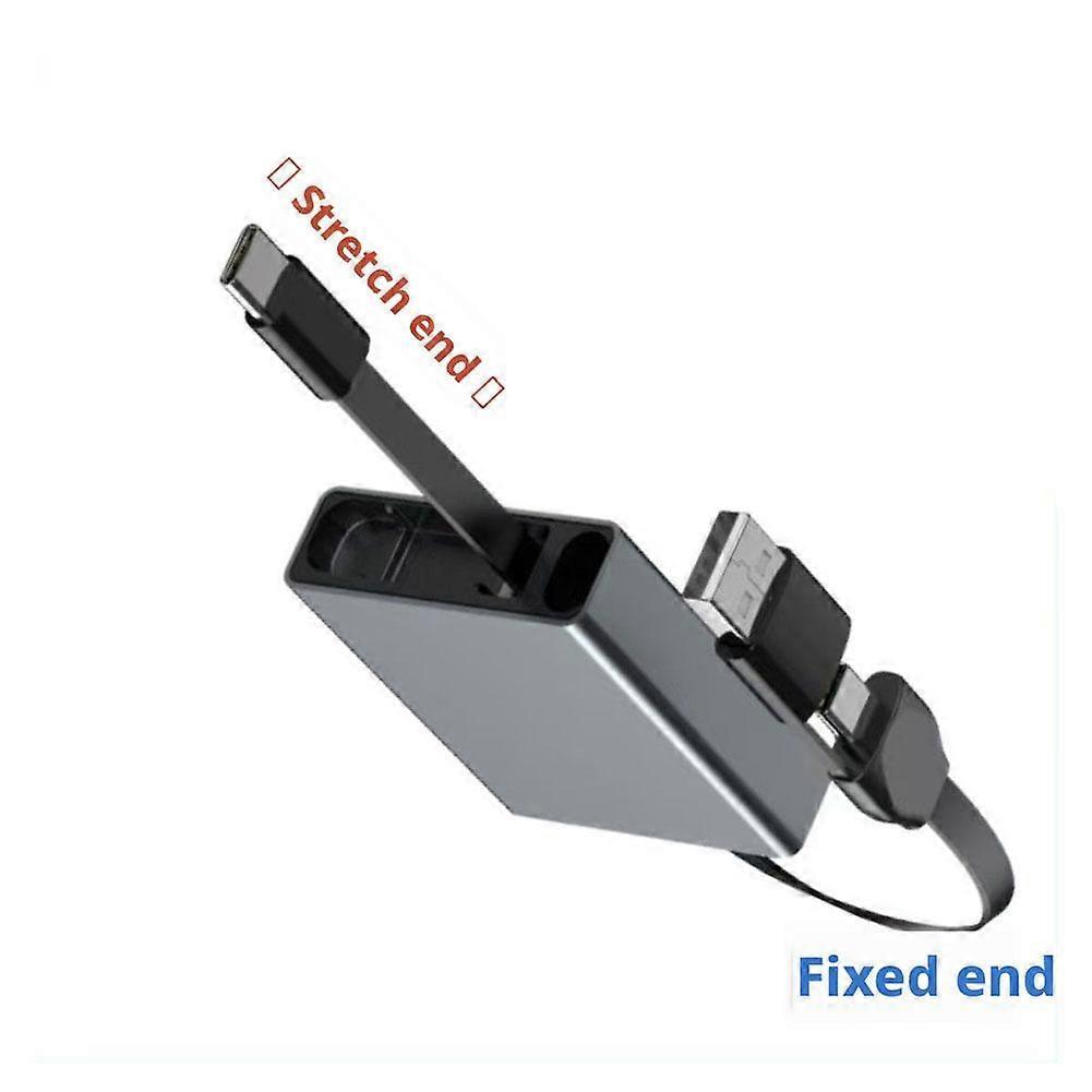 Retractable 3-in-1 Data Cable stretch and shrink 60W fast charging cable Type-C