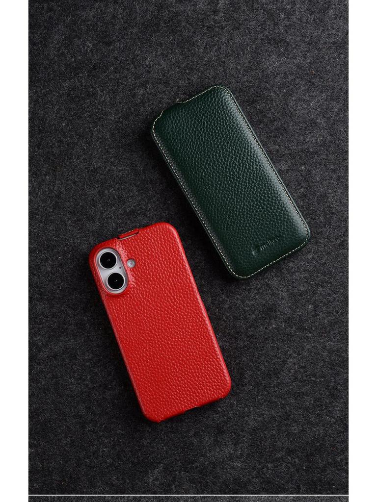 Melkco Genuine Leather Flip Case for iPhone 16 Pro Max/Plus - Magnetic Protective Cover