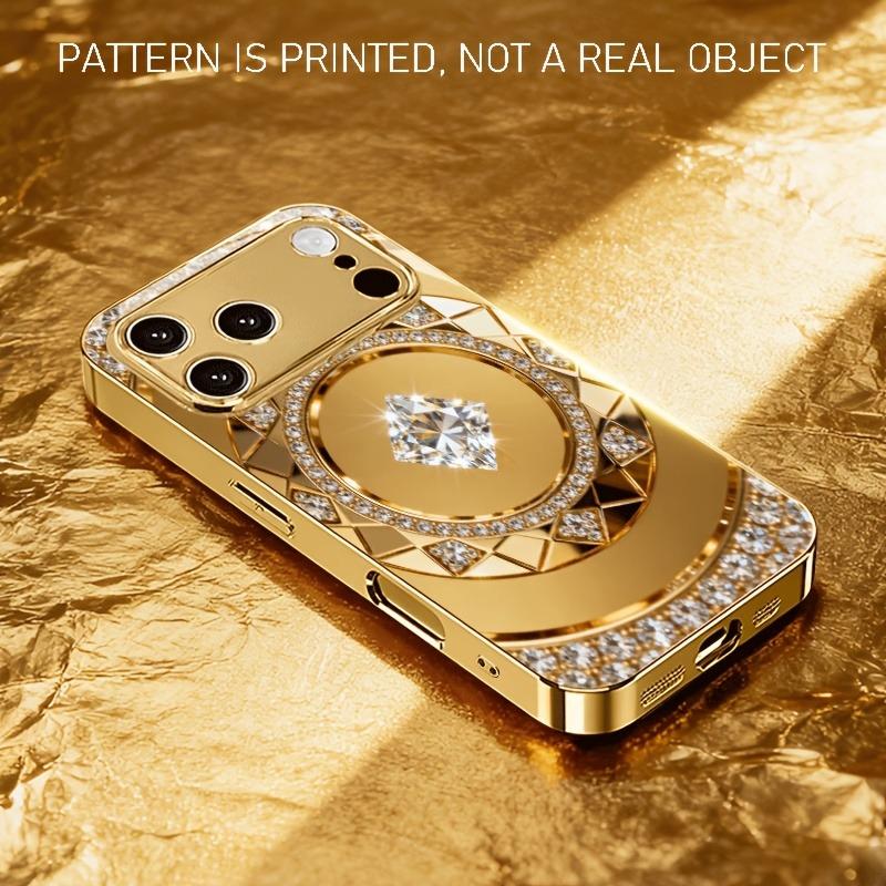 Golden Diamond Plate Pattern Gold Metallic Paint Glass Phone Case For iPhone 17 Pro Max 11 12 13 14 15 16 Plus 17 Air 16E Cover