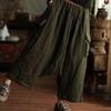 Johnature Women Vintage Pants Spring Chinese Style Pockets Solid Color Loose Soft Elastic Waist Trousers