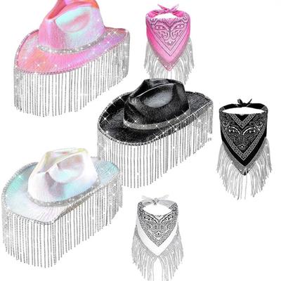 Disco Fransen Bandana Cowgirl Junggesellinnenabschied Bandana & Western Cowboyhut Set Party Bandana für Damen Herren
