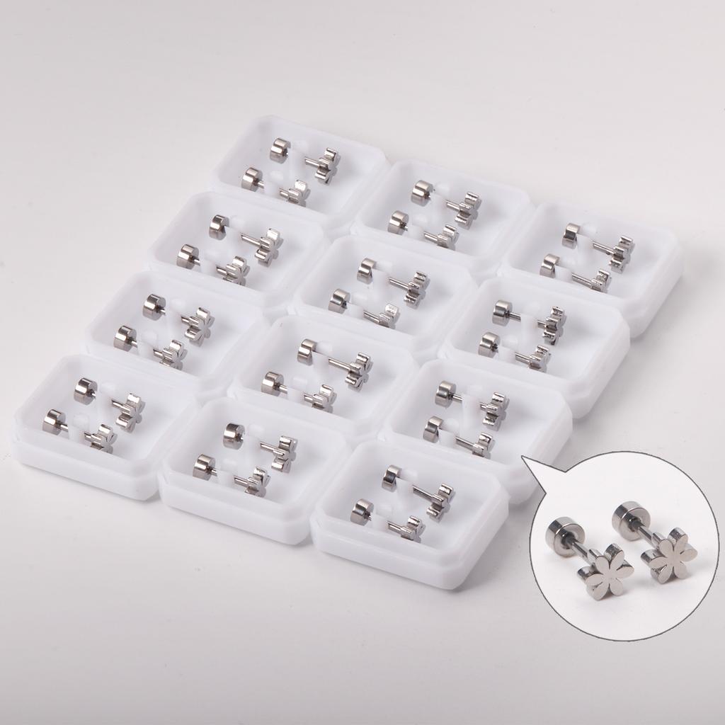 Metal flower stud earrings, the same fashionable versatile screw plug earrings, stainless steel earrings for women
