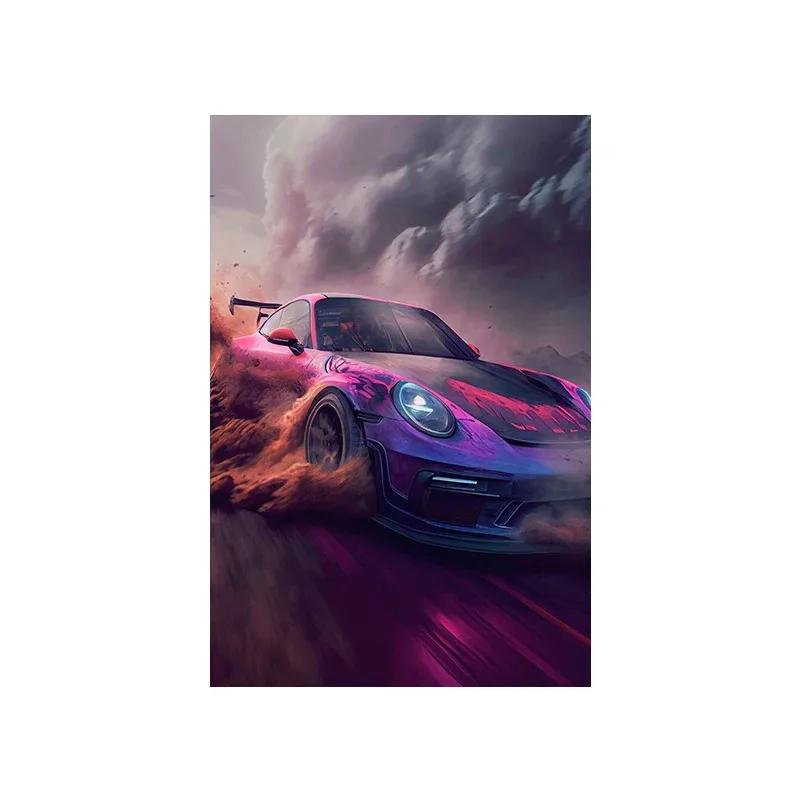 Vintage Racing Comic Illustration Luxury Sports Car Travel Poster Supercar Wall Art Canvas Painting Mural Gaming Room Home Decor