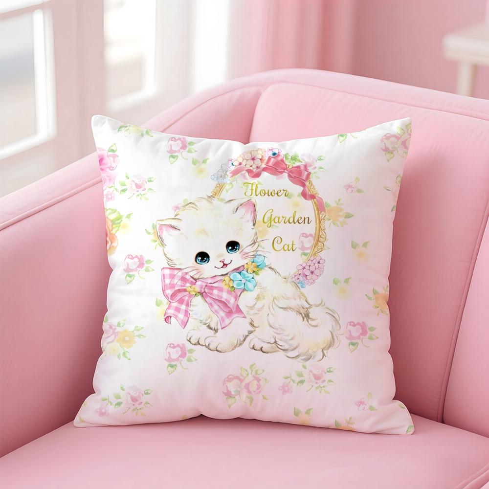 KKitty Flowers apples Kitty Cushion Cover Pillow Case Soft Friendly Fabric Concealed Zipper