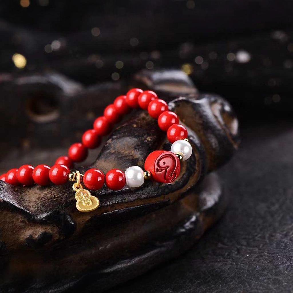Imperial Cinnabar Lotus Bracelet - Women's Ethnic Style Buddhist Beads