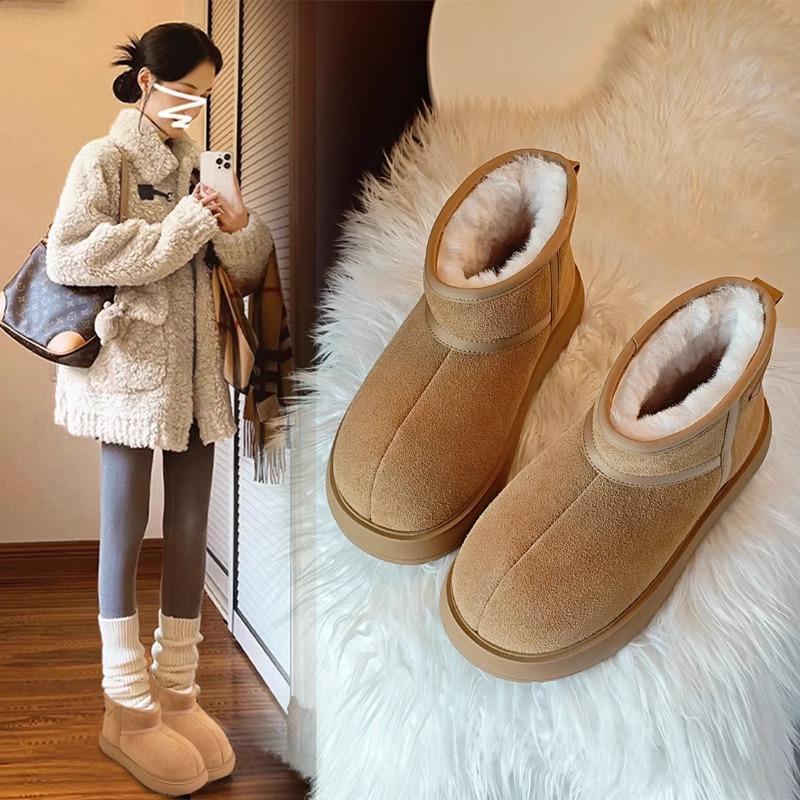 2025 Winter neue Kapibara mattes Leder verdickte Schnee Baumwollstiefel Brotschuhe kleine Damenschuhe