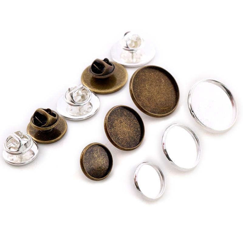 10pcs 12-20mm Inner Size Silver Plated Bronze Material Brooch Style Cabochon Base Blank Cufflink Spacer Settings Tie Tack Pins