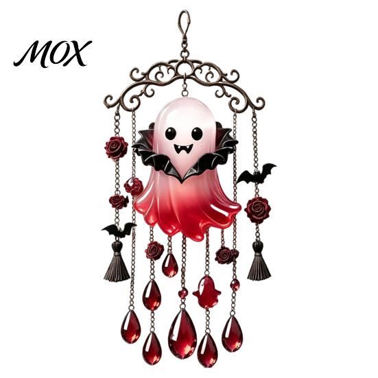 Alloy Chain Wind Chime Halloween Ghost Decoration, Vintage Sun Catcher with Faux Crystal Hanging Ornament Drops Tassels, Acrylic for Holiday