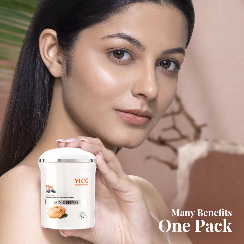 VLCC Skin Defense Mud Face Pack 70g Pack of 1 Cleansing Rejuvenating Mask for Bright, Firm Skin Glow