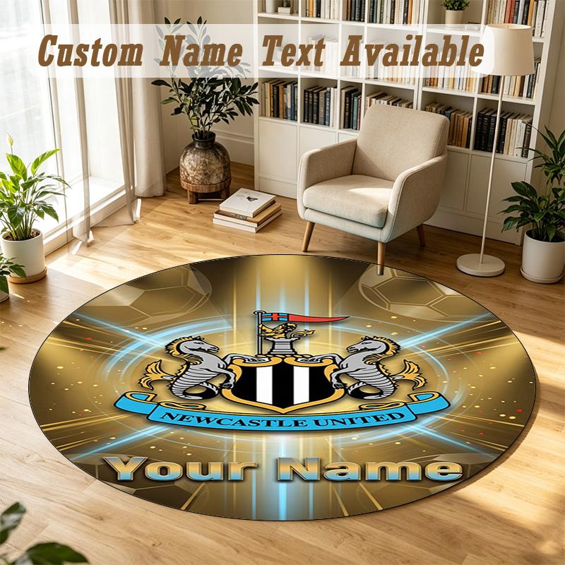 Round Rug Custom NameNewcastle United FC Pattern Non Slip Carpet Home Floor Decor
