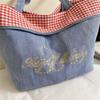Women's Double-Sided Denim Bag Plaid Shoulder Tote Bag
