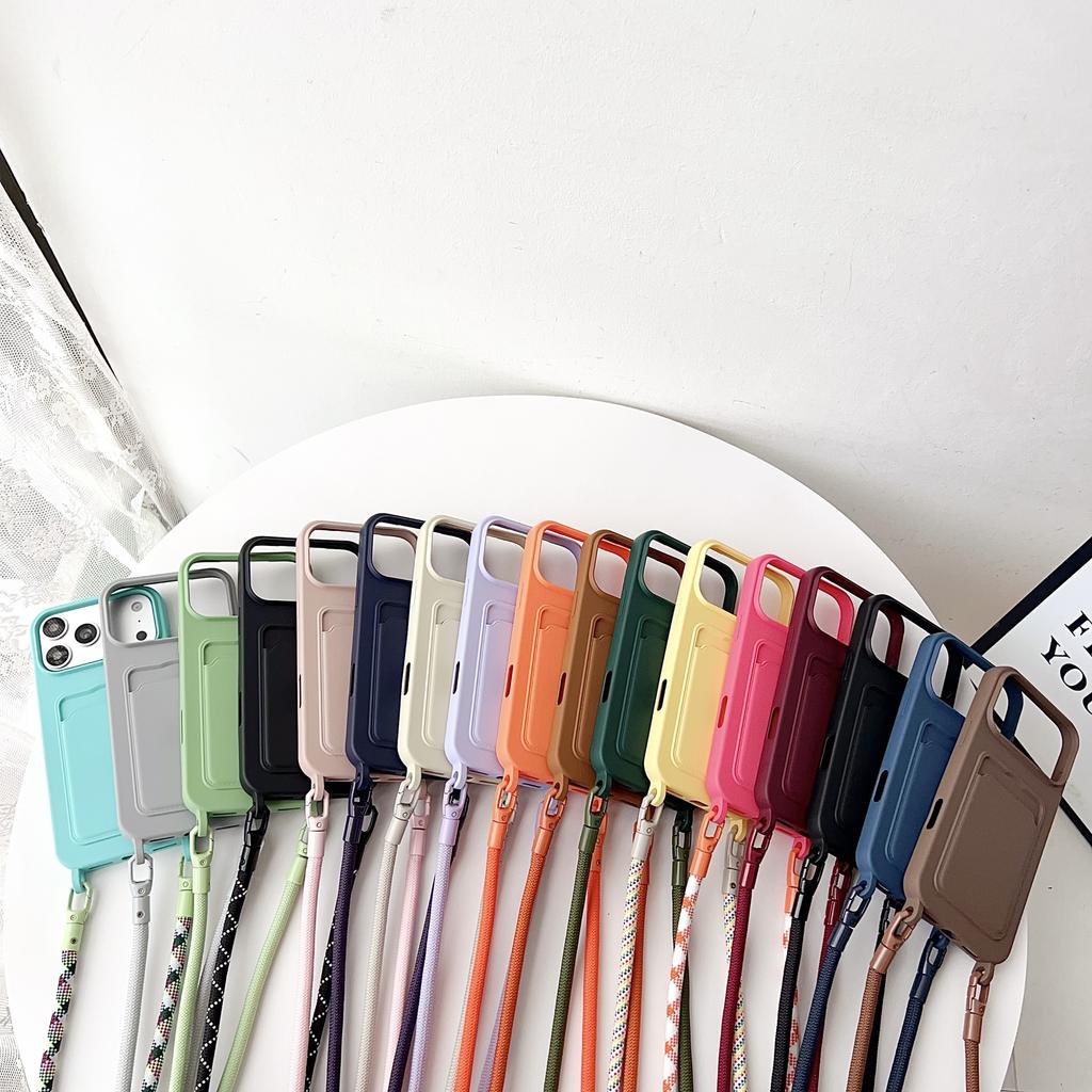 Crossbody Detachable Lanyard Shoulder Strap Cards Solt Phone Case for iPhone 17 Pro Max 16 Plus 15 14 13 12 Soft Silicone Cover