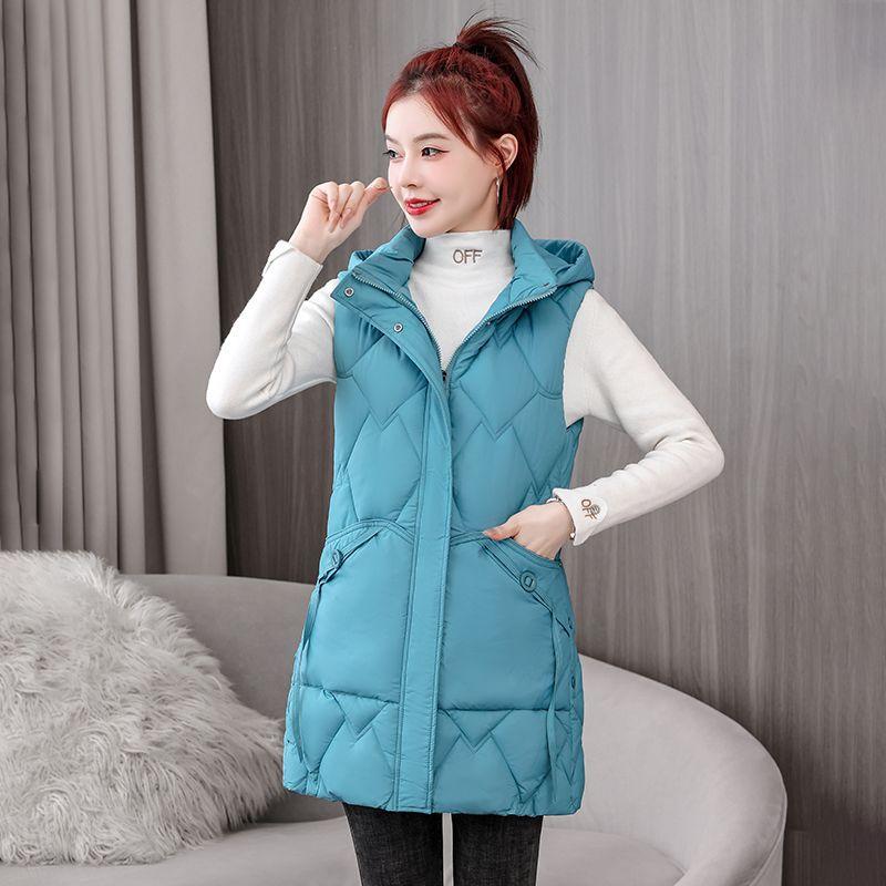 Autumn and winter new cotton vest women's medium and long large size thin and versatile thickened warm vest jacket