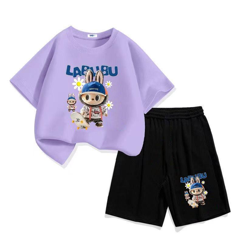 Summer LBB Cartoon Printed Fashionable Short-sleeved Children's Casual Two-piece Set