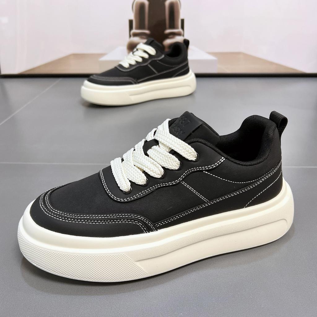 Leather men's shoes 2026 winter velvet thick soles increase height versatile student sports and leisure shoes retro board shoes cotton shoes tide