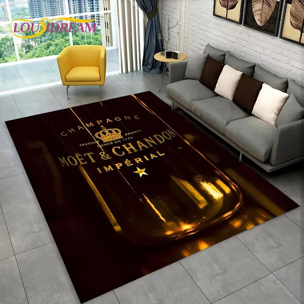 C-Champagne M-Moet & C-Chandon Teppich für Schlafzimmer Wohnzimmer Zuhause Sofa Dekoration, Kinderspiel Große Dekoration Bodenmatte Geschenk