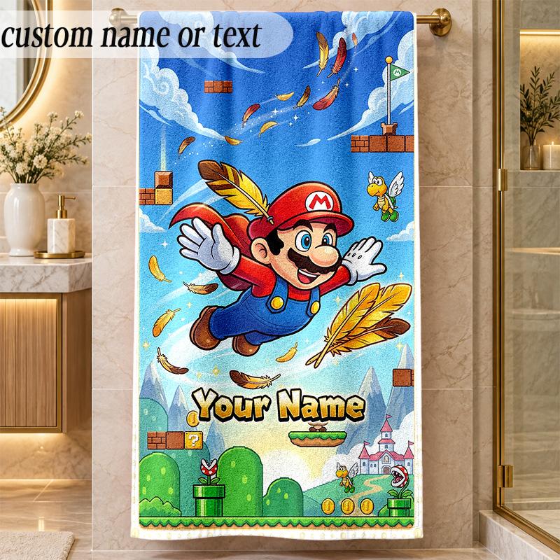 Beach TowelSuper Mario Custom Name Text Personalized Soft Towel for Beach Pool Indoor Home Decor Gift