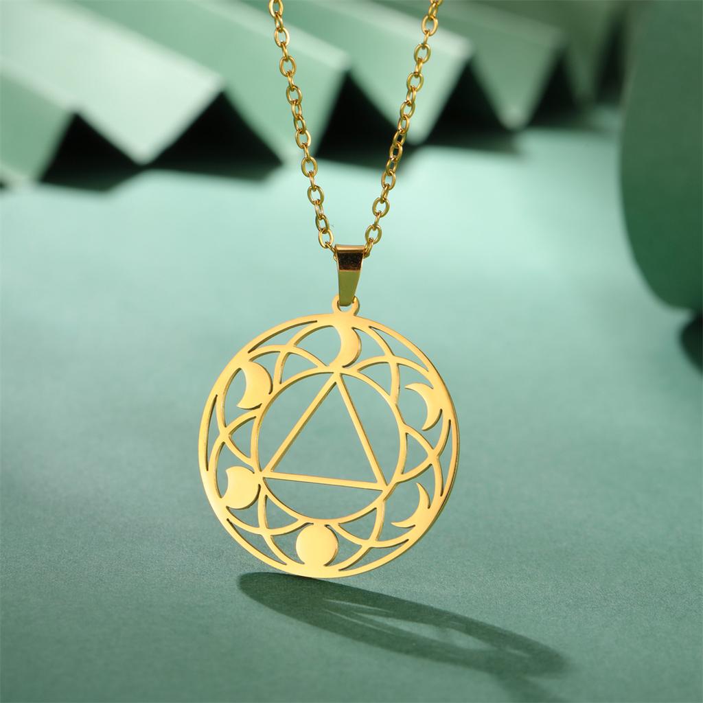 Judaism Hexagonal Star Necklaces Stainless Steel Sacred Moon Phase Pendant Choker Women Men Jewish Blessing Jewelry Gift