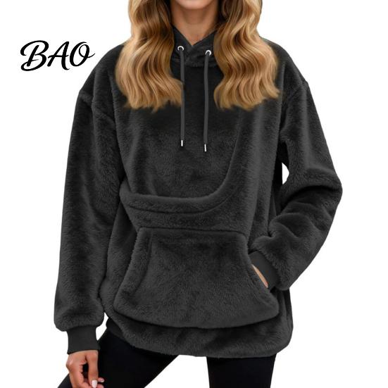 Warm Pullover with Kangaroo Pocket Women Pet Pouch Hoodie, Oversized Fuzzy Hooded Sweatshirt Hoodie Pouch, Dog Cat Carrying Top for Fall Winter