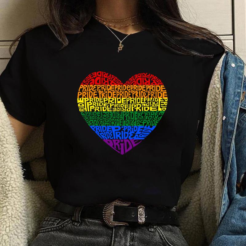 New Women's Pride Heart Pattern Printed T-Shirt Women's Summer Colorful Heart Shirt T-Shirt