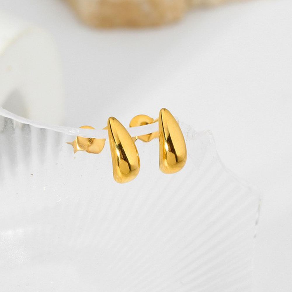 European and American ins simple mini stainless steel smooth water drop stud earrings plated with 18k gold waterproof earrings, high-end jewelry women