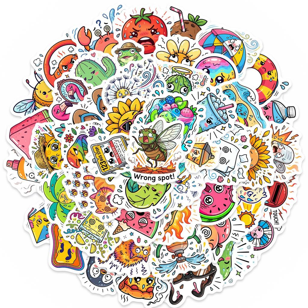 50 Summer Fun Stickers, Cute And Funny Summer Wind Mix And Match Waterproof Graffiti Stickers
