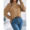 Neuankömmling Damen Sweatshirt Herbst/Winter Lässig Einfarbig Rundhalsausschnitt Schnürung Glockenärmel Pullover Damen Strickpullover