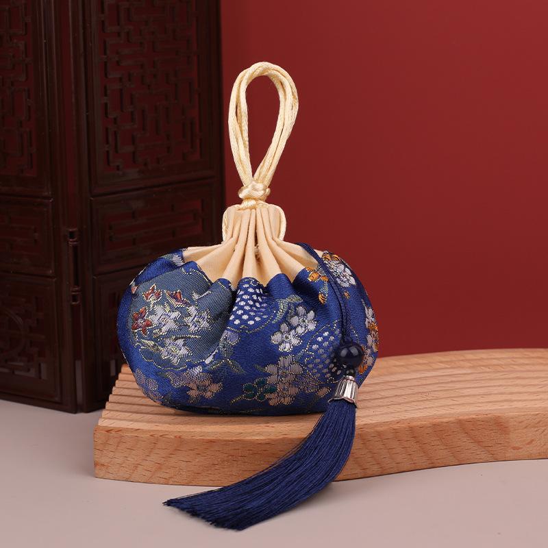 Vícebarevná střapcová květinová vzorovaná stahovací látková závěsná dekorace Čínský styl Úložná taška Prázdná sáčková peněženka